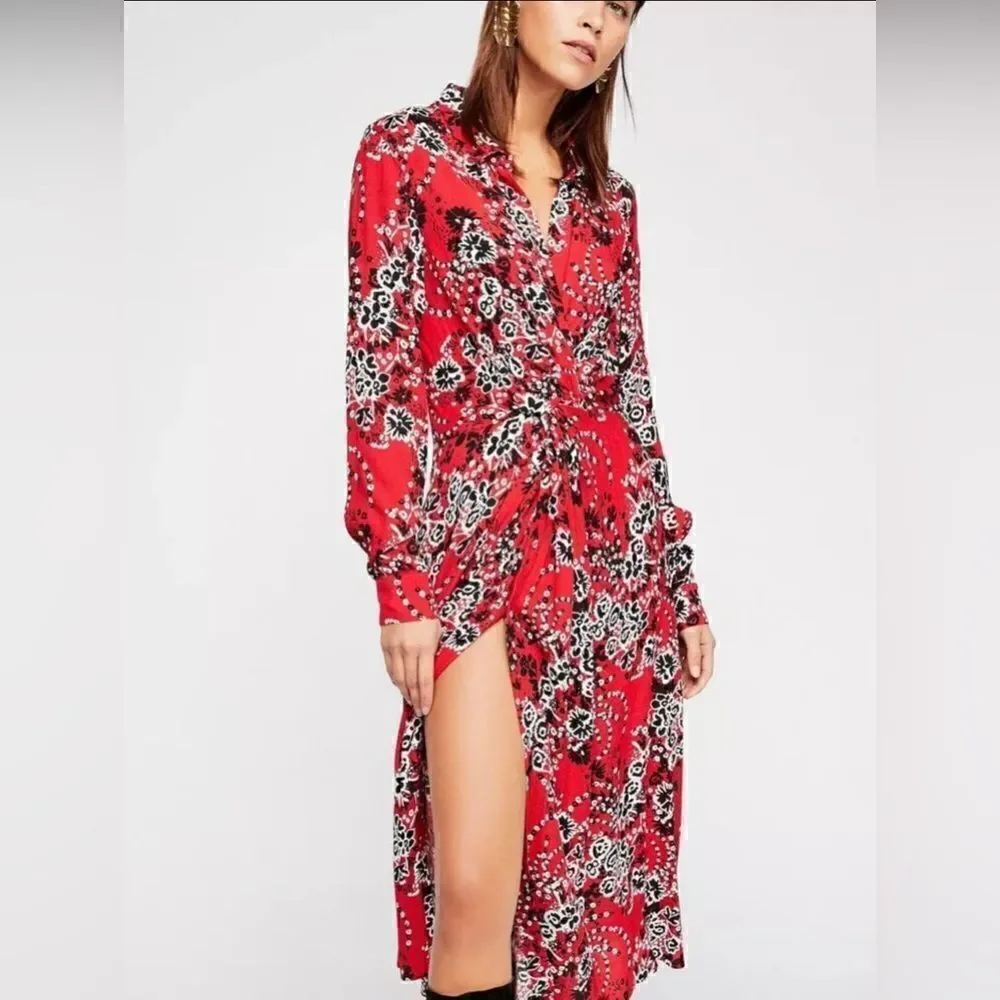Free people women tough love midi shirt dress floral patterned size 4